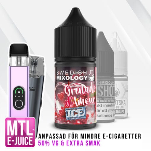 Swedish Mixology Vape E-cigarett MTL E-juice Shortfill Grenade d Amour Granatäpple Äpple Jordgubb ICE Kylning