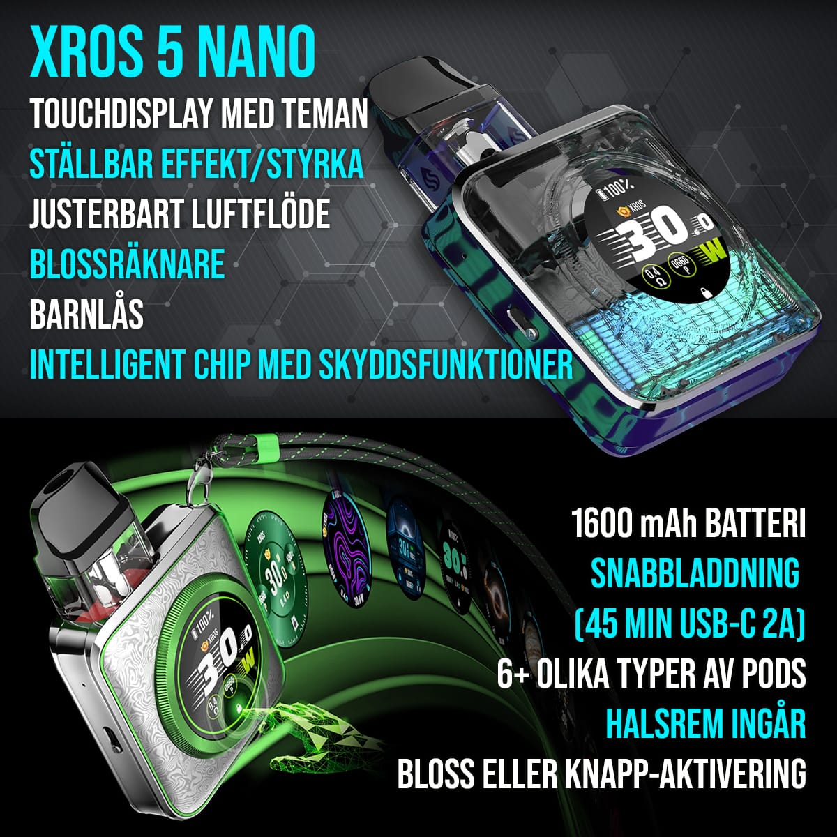 Vaporesso Xros 5 Nano E-cigarett Vape Detaljer